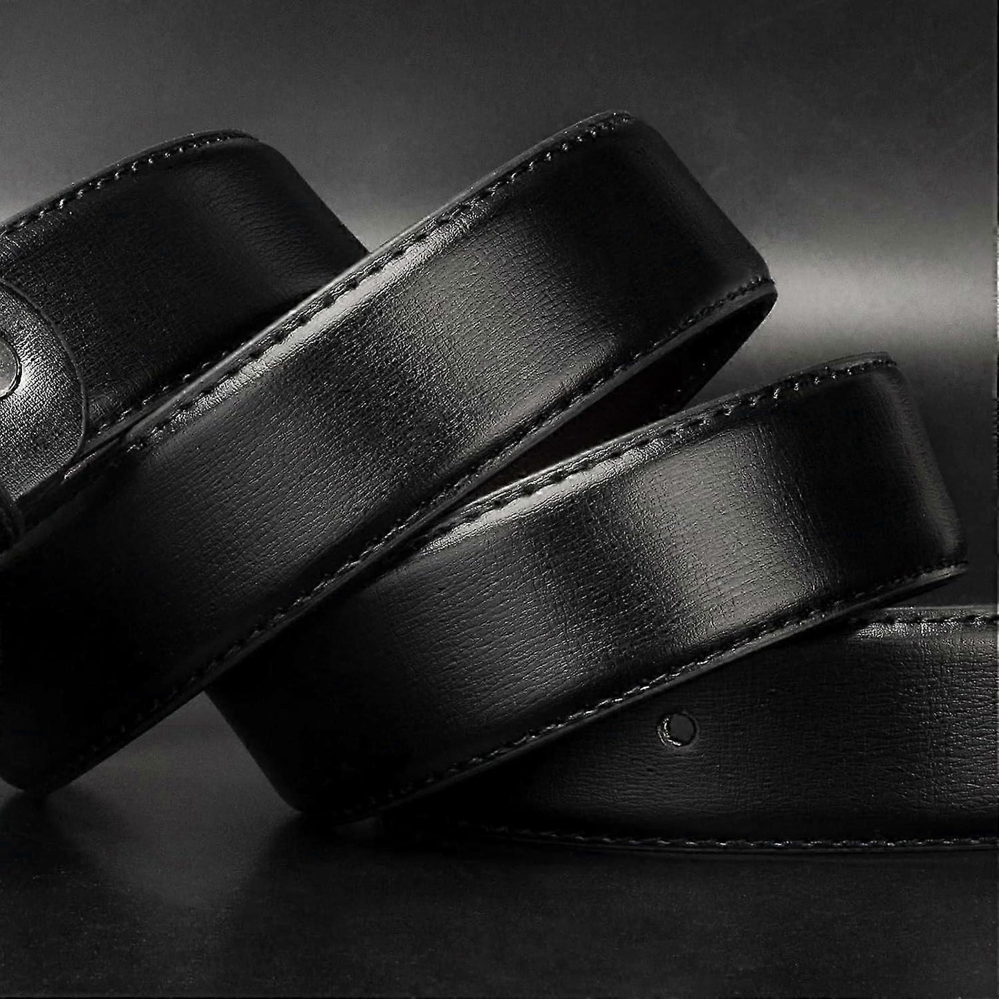 Men's Black Leather Belts, 120cm Genuine Leather Belt for Men V1263-JX-4639