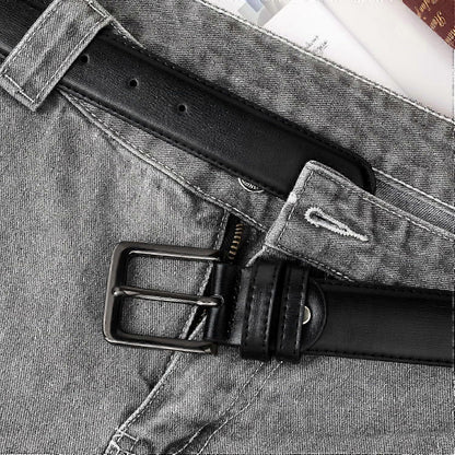 Men's Black Leather Belts, 120cm Genuine Leather Belt for Men V1263-JX-4639