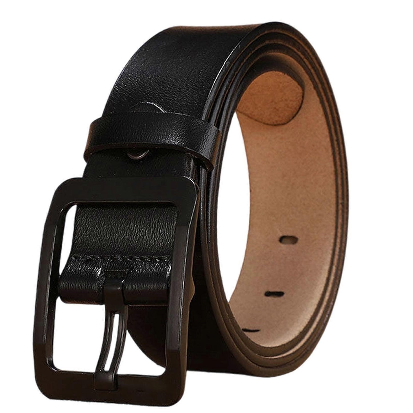 Men's 120cm Leather Belt with Anti-Scratch Pin Buckle, Black Genuine Leather V1263-JX-4640