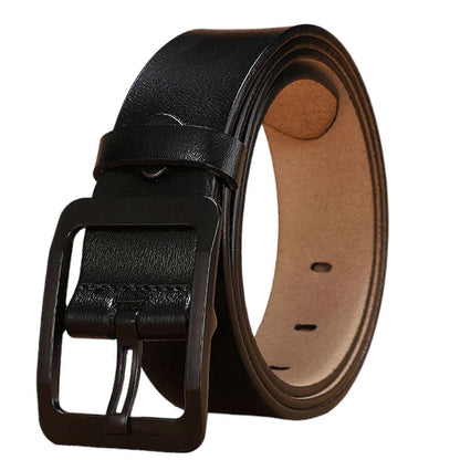 Men's 120cm Leather Belt with Anti-Scratch Pin Buckle, Black Genuine Leather V1263-JX-4640