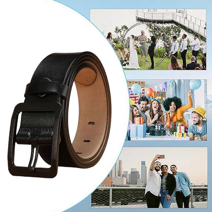 Men's 120cm Leather Belt with Anti-Scratch Pin Buckle, Black Genuine Leather V1263-JX-4640