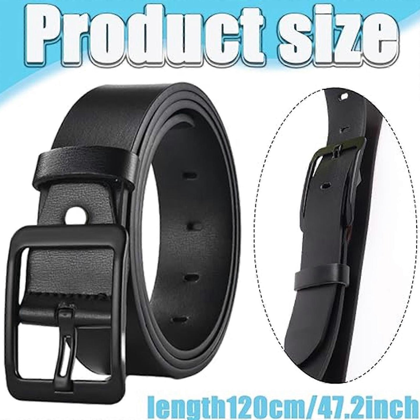 Men's 120cm Leather Belt with Anti-Scratch Pin Buckle, Black Genuine Leather V1263-JX-4640