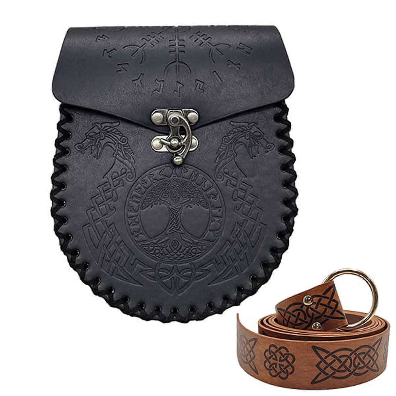 Medieval Viking Leather Belt with Renaissance Pouch Bag V1263-JX-4641