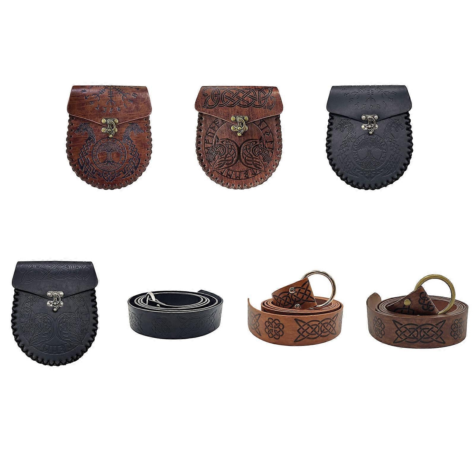Medieval Viking Leather Belt with Renaissance Pouch Bag V1263-JX-4641