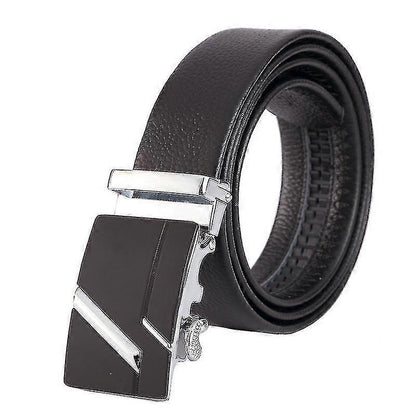 Men's Leather Belt with Automatic Buckle, Litchi Grain Business Style V1263-JX-4644