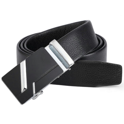 Men's Leather Belt with Automatic Buckle, Litchi Grain Business Style V1263-JX-4644