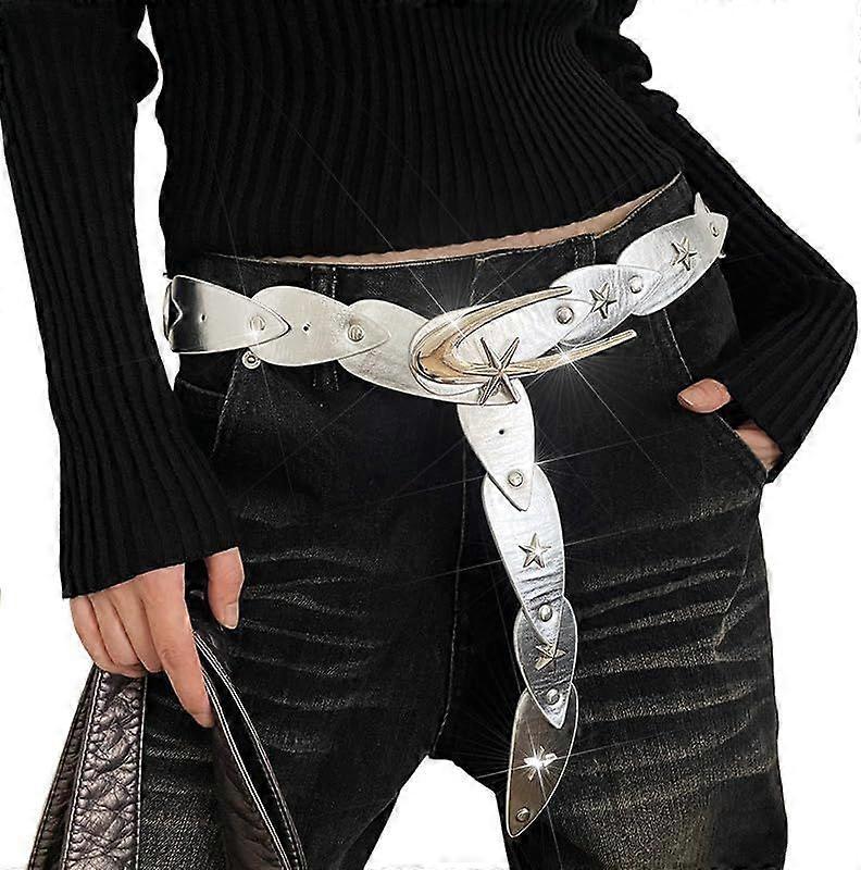 Star Studded Silver Leather Belt for Women, Y2K Fashion Accessories V1263-JX-4647