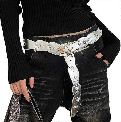 Star Studded Silver Leather Belt for Women, Y2K Fashion Accessories V1263-JX-4647