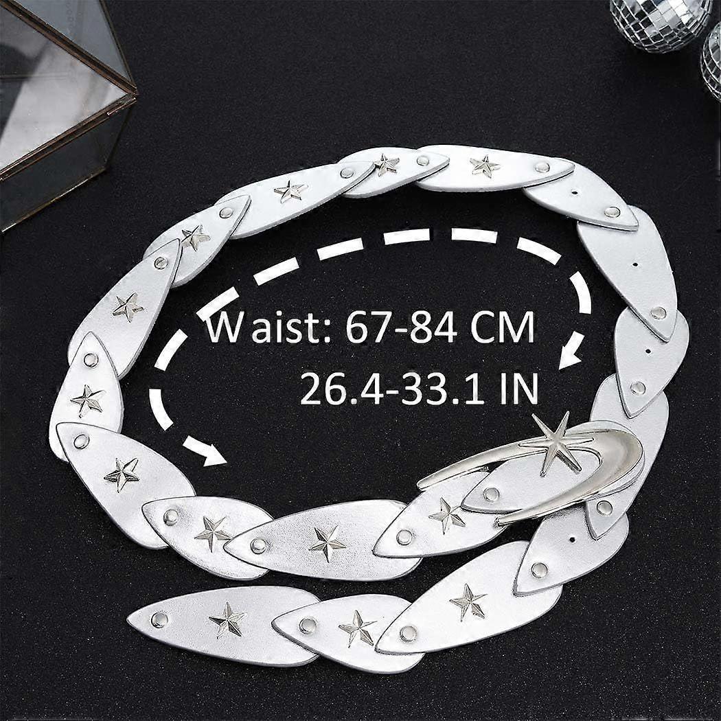 Star Studded Silver Leather Belt for Women, Y2K Fashion Accessories V1263-JX-4647