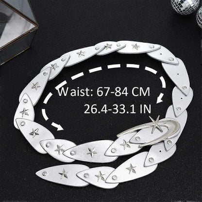 Star Studded Silver Leather Belt for Women, Y2K Fashion Accessories V1263-JX-4647