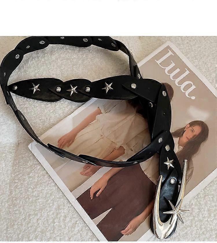 Star Studded Silver Leather Belt for Women, Y2K Fashion Accessories V1263-JX-4647
