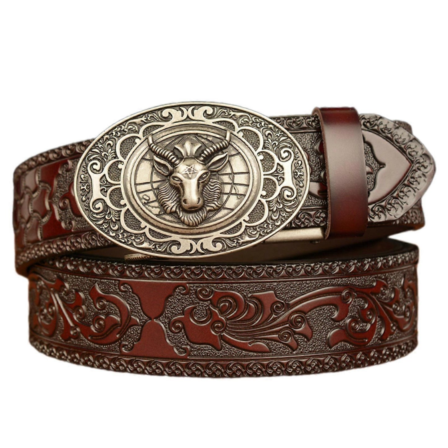 Men's 130cm Fashion Leather Belt with Automatic Buckle, Adjustable Fit V1263-JX-4649