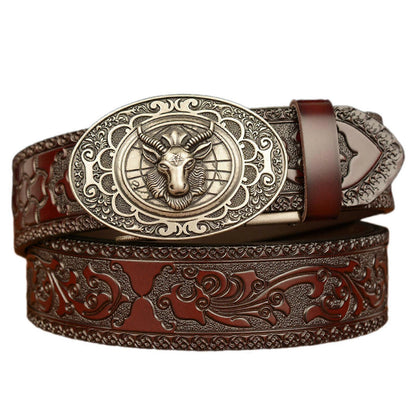 Men's 130cm Fashion Leather Belt with Automatic Buckle, Adjustable Fit V1263-JX-4649