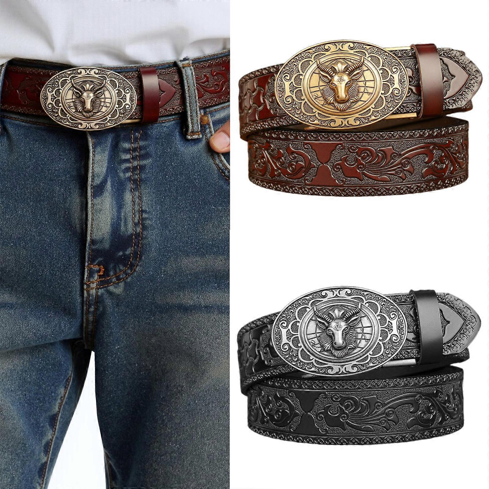 Men's 130cm Fashion Leather Belt with Automatic Buckle, Adjustable Fit V1263-JX-4649
