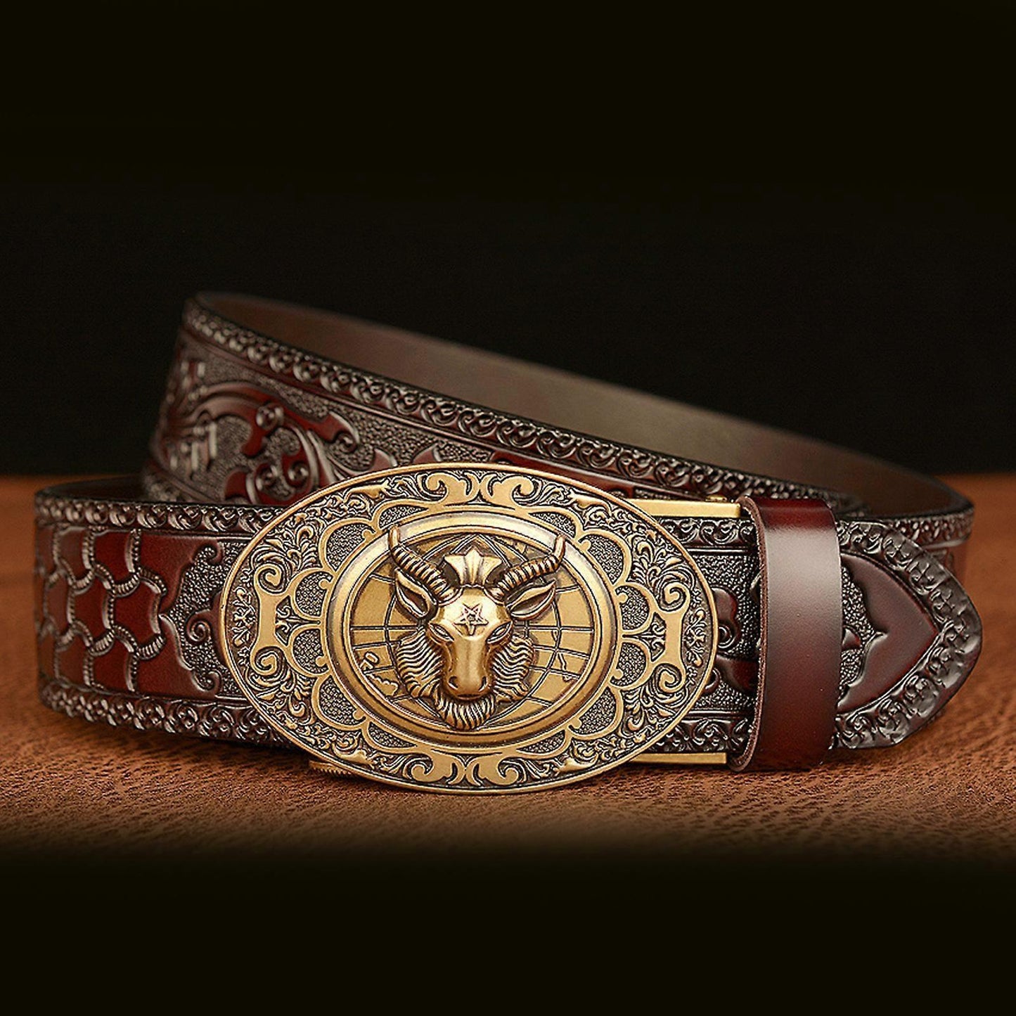 Men's 130cm Fashion Leather Belt with Automatic Buckle, Adjustable Fit V1263-JX-4649