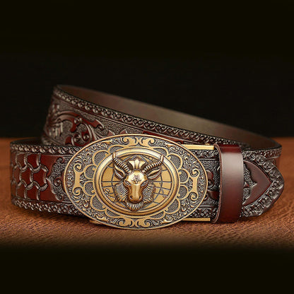 Men's 130cm Fashion Leather Belt with Automatic Buckle, Adjustable Fit V1263-JX-4649