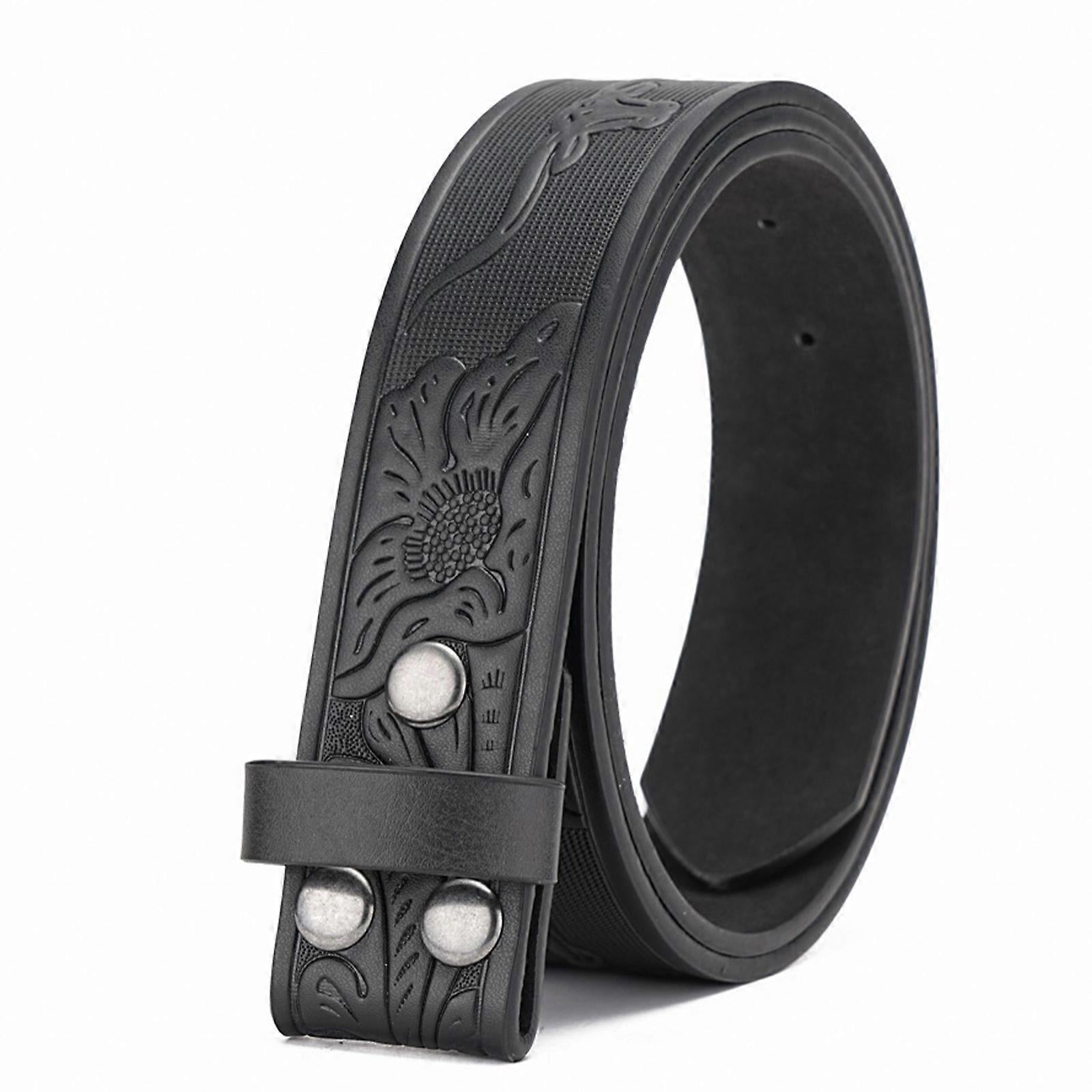 110cm Men's Western Leather Belt Strap, Vintage Floral Embossed, No Buckle V1263-JX-4651