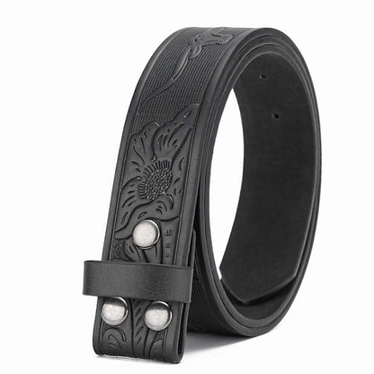 110cm Men's Western Leather Belt Strap, Vintage Floral Embossed, No Buckle V1263-JX-4651