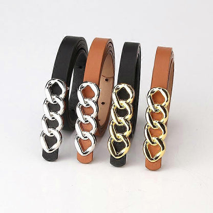 Women's 115cm Retro Chain Buckle Leather Belt for Jeans V1263-JX-4656