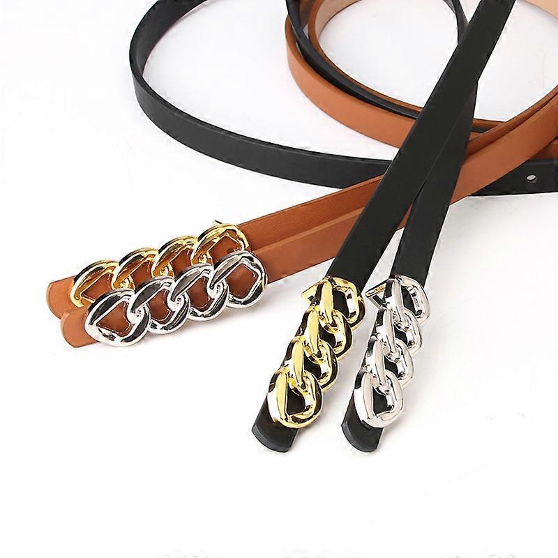 Women's 115cm Retro Chain Buckle Leather Belt for Jeans V1263-JX-4656