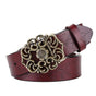 115cm Vintage Wide Leather Belt for Women, Carved All-Match Style V1263-JX-4657