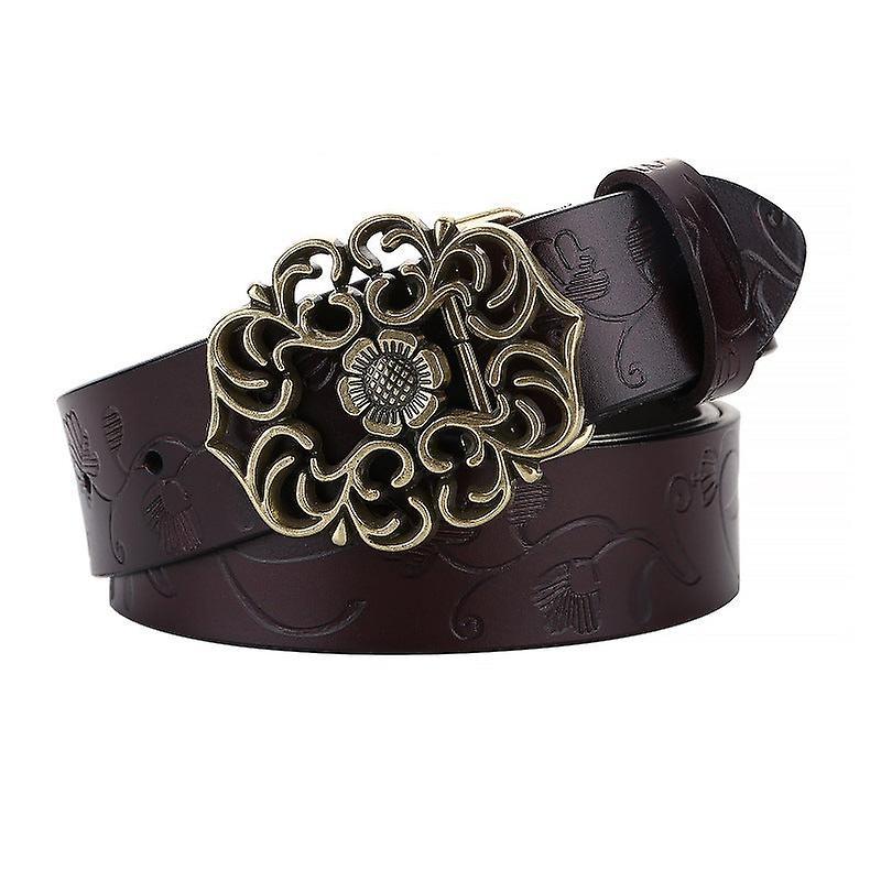 115cm Vintage Wide Leather Belt for Women, Carved All-Match Style V1263-JX-4657