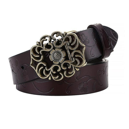 115cm Vintage Wide Leather Belt for Women, Carved All-Match Style V1263-JX-4657