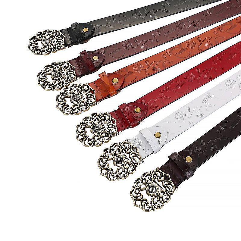 115cm Vintage Wide Leather Belt for Women, Carved All-Match Style V1263-JX-4657