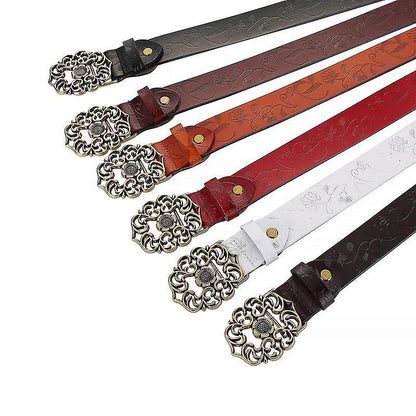 115cm Vintage Wide Leather Belt for Women, Carved All-Match Style V1263-JX-4657