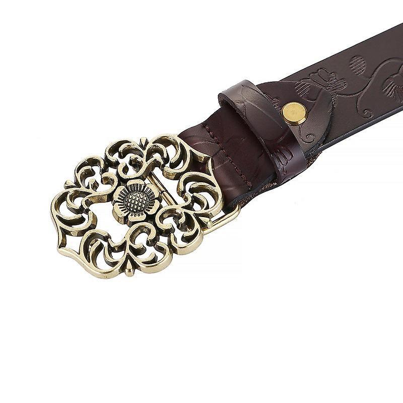 115cm Vintage Wide Leather Belt for Women, Carved All-Match Style V1263-JX-4657