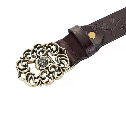 115cm Vintage Wide Leather Belt for Women, Carved All-Match Style V1263-JX-4657