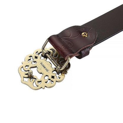 115cm Vintage Wide Leather Belt for Women, Carved All-Match Style V1263-JX-4657