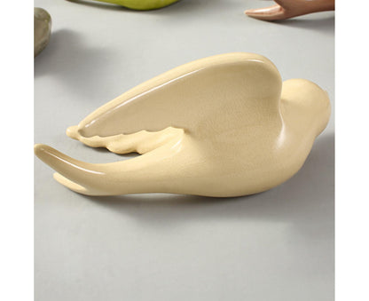 Ceramic 3D Bird Shape Wall Ornaments-Beige Yellow S V1263-JX-466