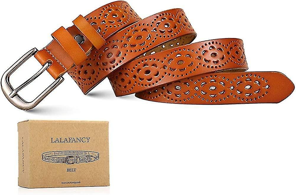 110cm Genuine Cowhide Leather Belt for Women, Hollow Flower Design V1263-JX-4663