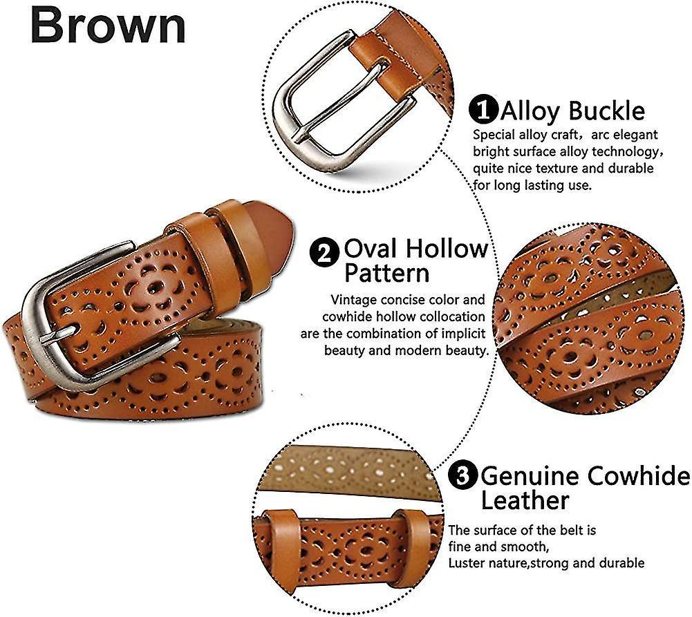 110cm Genuine Cowhide Leather Belt for Women, Hollow Flower Design V1263-JX-4663
