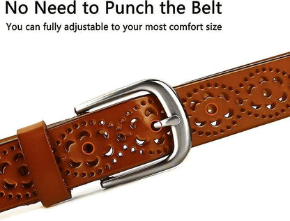 110cm Genuine Cowhide Leather Belt for Women, Hollow Flower Design V1263-JX-4663