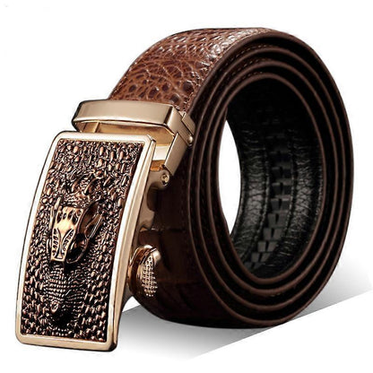 Men's 115cm Crocodile Pattern Cow Leather Belt with Automatic Buckle V1263-JX-4664