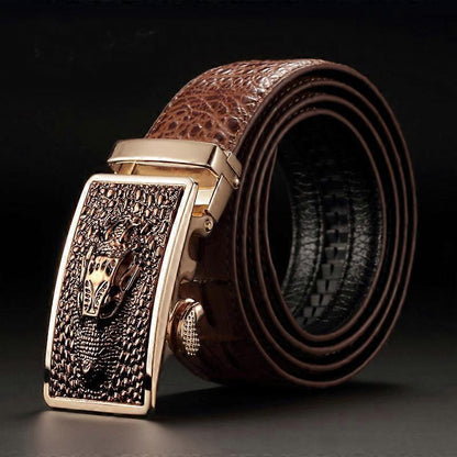 Men's 115cm Crocodile Pattern Cow Leather Belt with Automatic Buckle V1263-JX-4664