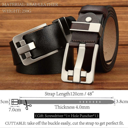 Men's 120cm Full Grain Cowhide Leather Belt, Brown Anti-Scratch Pin Buckle V1263-JX-4665