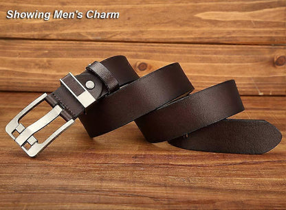 Men's 120cm Full Grain Cowhide Leather Belt, Brown Anti-Scratch Pin Buckle V1263-JX-4665