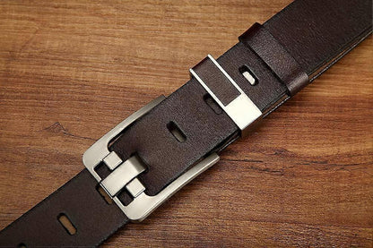 Men's 120cm Full Grain Cowhide Leather Belt, Brown Anti-Scratch Pin Buckle V1263-JX-4665