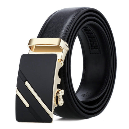 Men's Genuine Leather Work Belt, Casual Jeans Belt with Automatic Buckle Black V1263-JX-4667