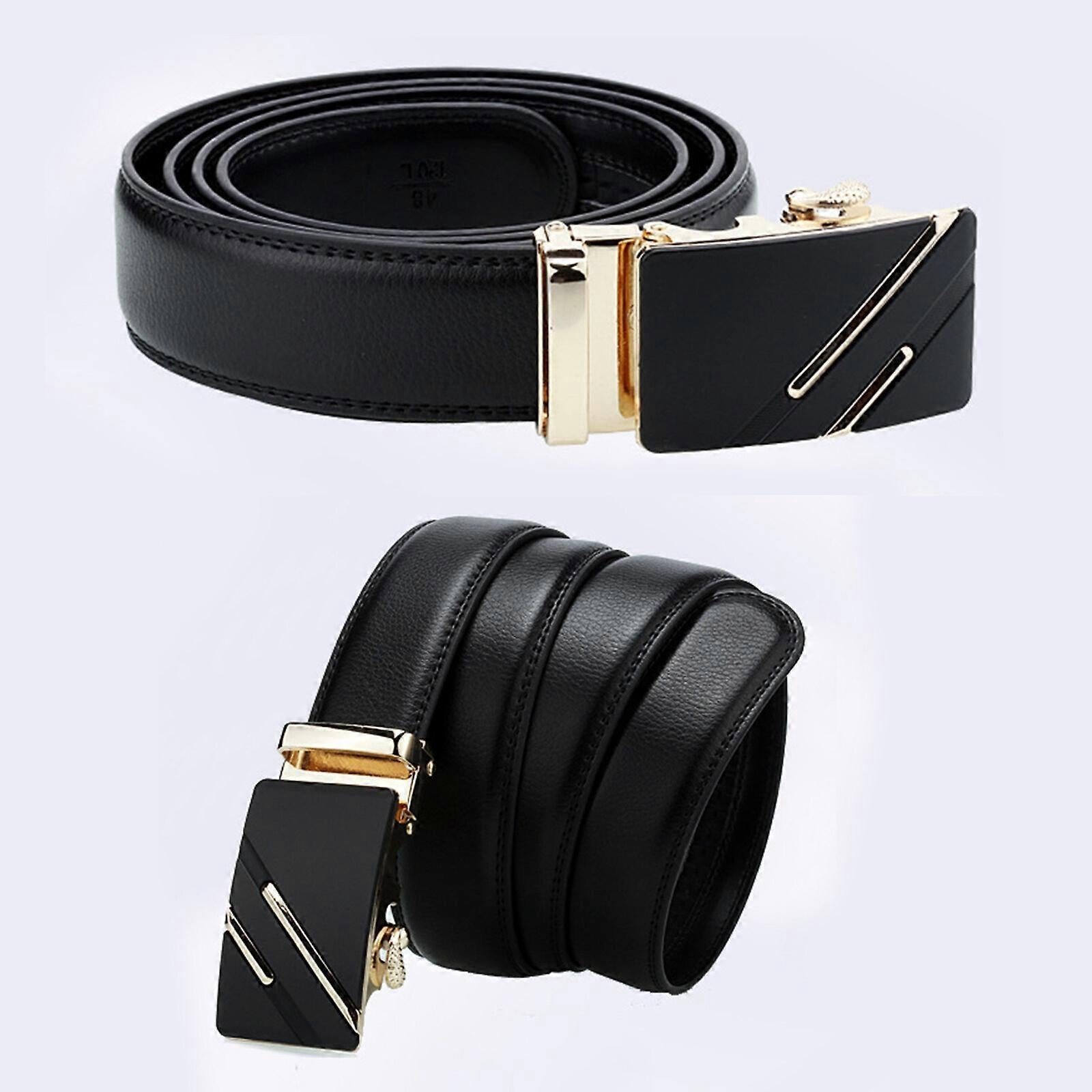 Men's Genuine Leather Work Belt, Casual Jeans Belt with Automatic Buckle Black V1263-JX-4667