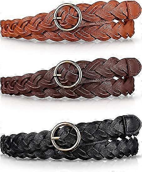 3pcs Women's Skinny Braided Leather Belts with O-Ring Buckle V1263-JX-4668