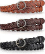 3pcs Women's Skinny Braided Leather Belts with O-Ring Buckle V1263-JX-4668