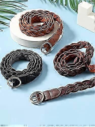 3pcs Women's Skinny Braided Leather Belts with O-Ring Buckle V1263-JX-4668