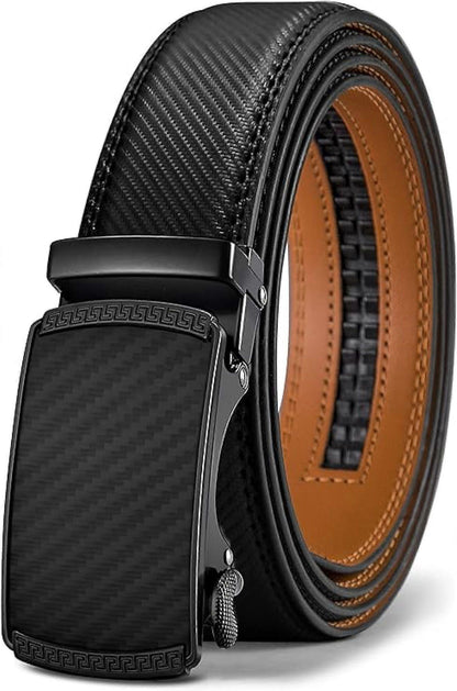 Men's 130cm Leather Ratchet Belt, Adjustable Slide Buckle V1263-JX-4669
