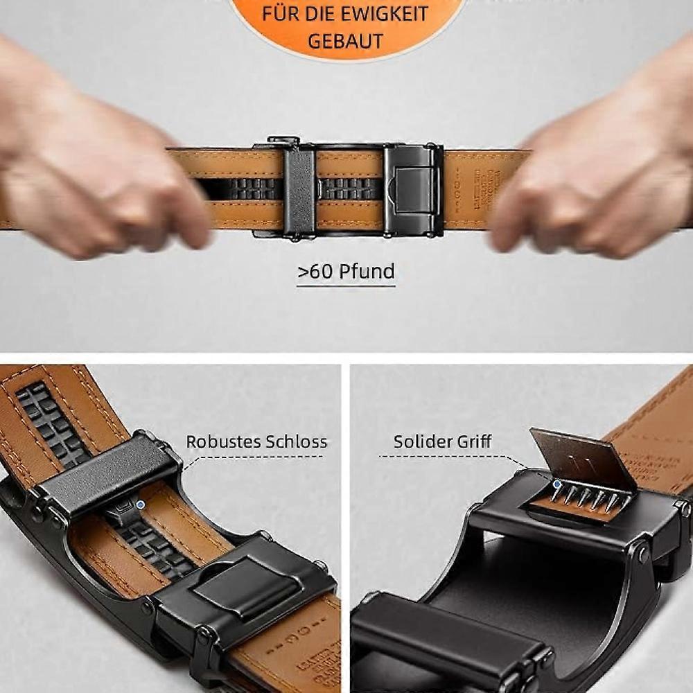 Men's 130cm Leather Ratchet Belt, Adjustable Slide Buckle V1263-JX-4669