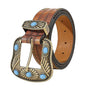 Vintage Western Leather Belt with Cowboy Turquoise Buckle V1263-JX-4670