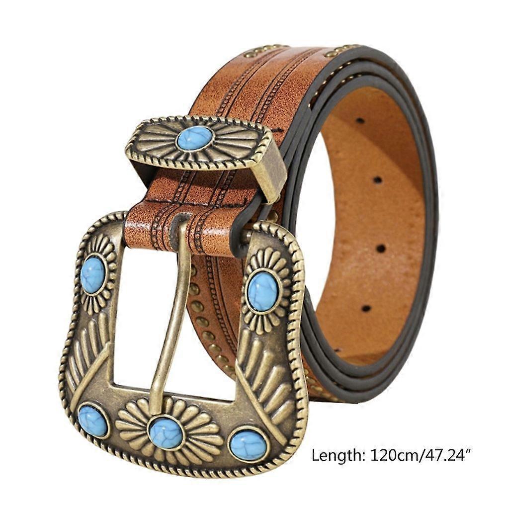 Vintage Western Leather Belt with Cowboy Turquoise Buckle V1263-JX-4670